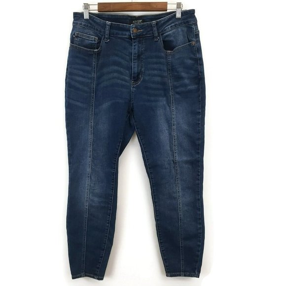 Judy Blue Denim - Judy Blue Womens Skinny Fit Mid Seam Stitch Jeans Size 14 Faded Dark Wash Denim
